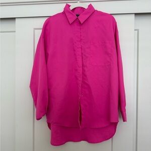 SHEIN hot pink button up
